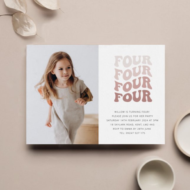 Four Retro Blush Landscape Photo Invitation (Creator Uploaded)