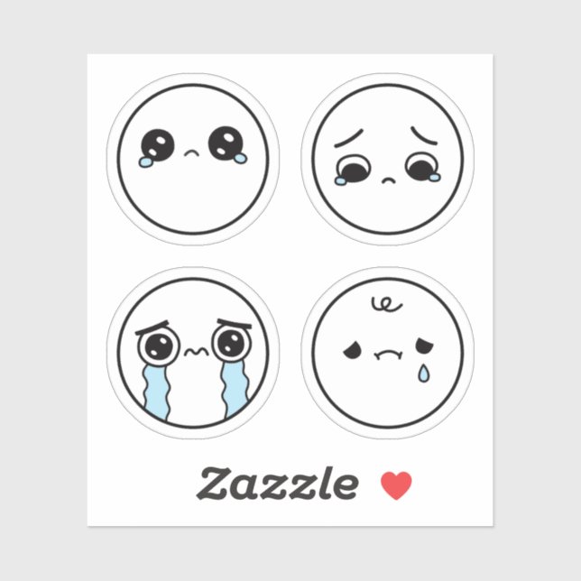 Four Sad Faces Emoji Sticker Set (Sheet)