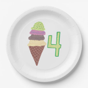Four Scoops Ice Cream Cone Birthday Paper Plates