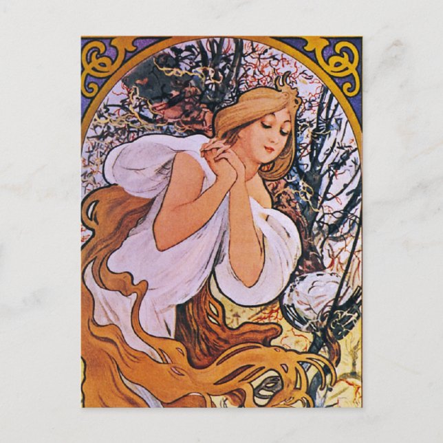 Four Seasons Alfons Mucha Postcard (Front)