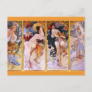 Four Seasons by Alfons Mucha Art Deco Nouveau Postcard