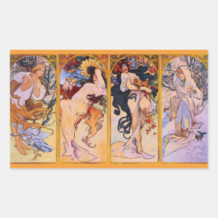 Four Seasons by Alfons Mucha Art Deco Nouveau Rectangular Sticker