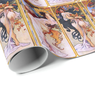 Four Seasons by Alfons Mucha Art Deco Nouveau Wrapping Paper