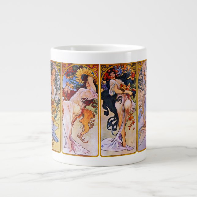 Four Seasons by Alfons Mucha Large Coffee Mug (Front)