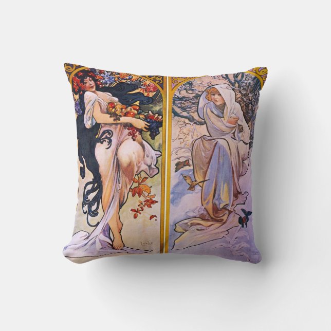 Four Seasons by Alphonse Mucha 1895 Cushion (Front)