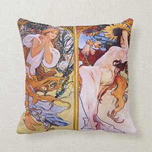Four Seasons by Alphonse Mucha 1895 Cushion