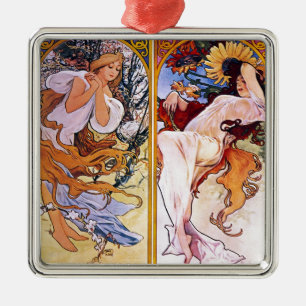 Four Seasons by Alphonse Mucha 1895 Metal Tree Decoration