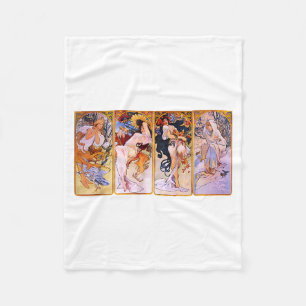 Four Seasons by Mucha Art Nouveau Fleece Blanket
