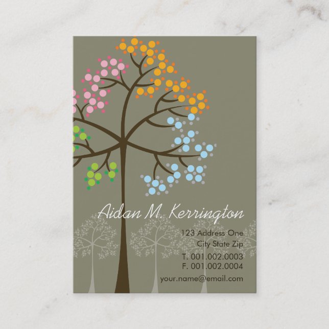 Four Seasons Colourful Dotted Tree Modern Nature Business Card (Front)