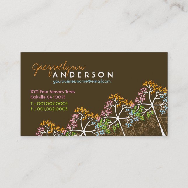 Four Seasons Colourful Dotted Tree Modern Nature Business Card (Front)