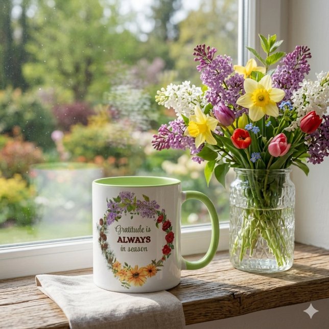 Four Seasons Floral Wreath Gratitude Quote Mug (Creator Uploaded)