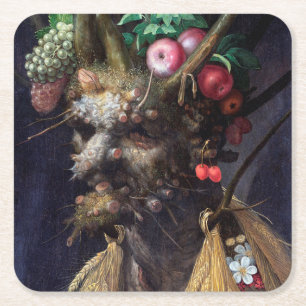 Four Seasons in One Head, Arcimboldo Square Paper Coaster
