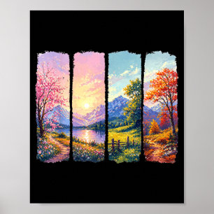 Four seasons landscape colourful nature mountain poster