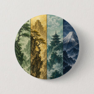 Four Seasons Mountain Japanese Ink Landscape 6 Cm Round Badge