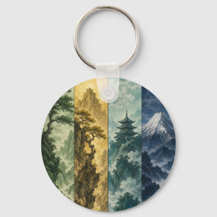 Four Seasons Mountain   Japanese Ink Landscape Key Ring