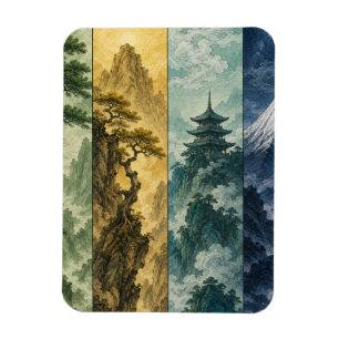 Four Seasons Mountain Japanese Ink Landscape Magnet