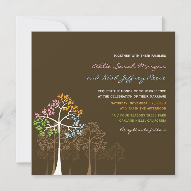 Four Seasons Trees Forest Woodland Wedding Invite (Front)