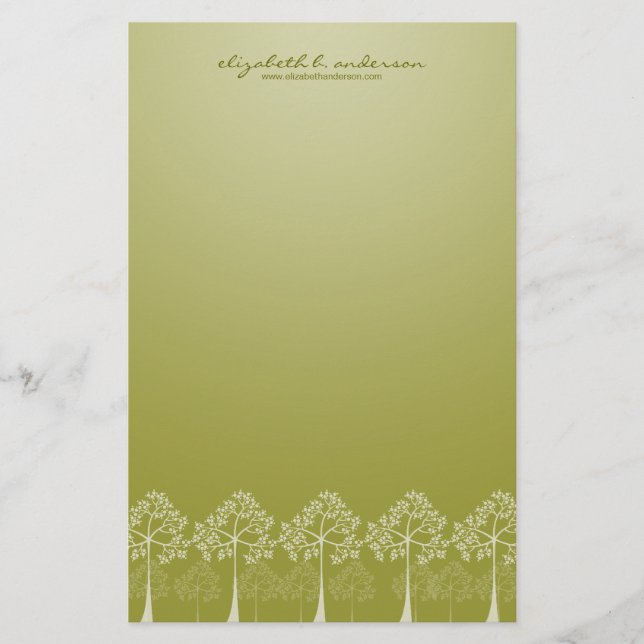 Four Seasons Trees White Note Card Stationery (Front)
