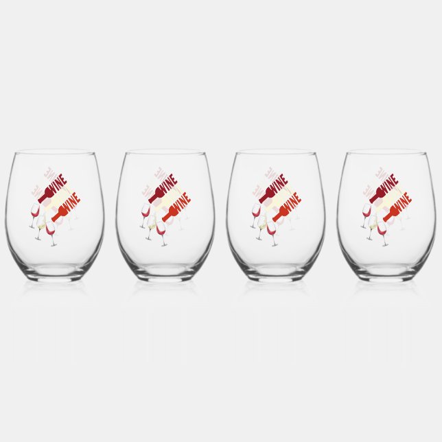 Four Set Wine Stemless Glasses Drinkware  (Front)