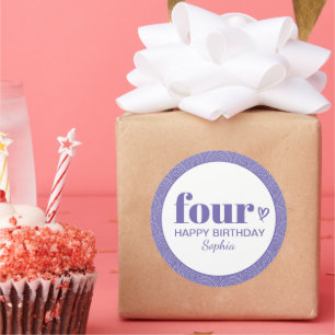 Four Simple Purple 4th Birthday with Name Classic Round Sticker