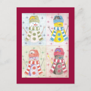 Four snowmen postcard