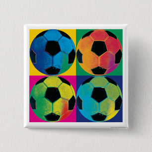 Four Soccer Balls in Different Colours 15 Cm Square Badge