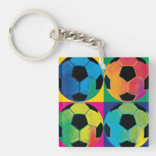 Four Soccer Balls in Different Colours Key Ring