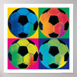 Four Soccer Balls in Different Colours Poster
