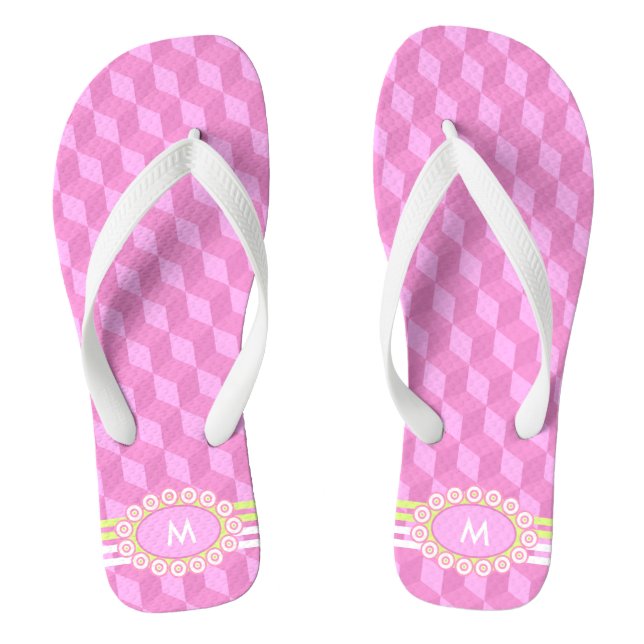Four Stripes Monogram Pink and Lime ID207 Thongs (Footbed)