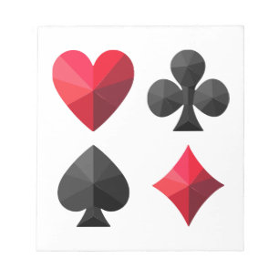 Four suits of playing cards: hearts, clubs, spades notepad