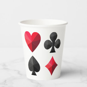 Four suits of playing cards: hearts, clubs, spades paper cups