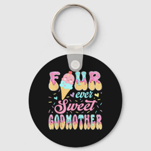 Four Sweet Godmother 4th Birthday Girl Ice Cream Key Ring