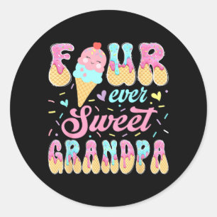 Four Sweet Grandpa 4th Birthday Girl Ice Cream Classic Round Sticker