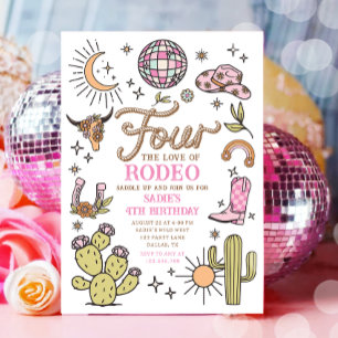 Four the Love of Rodeo Disco Cowgirl Birthday Invitation