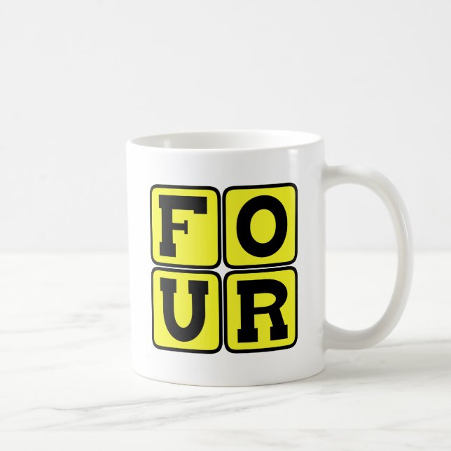 FOUR The Number Square Design Funny Age Years Old Coffee Mug (Right)