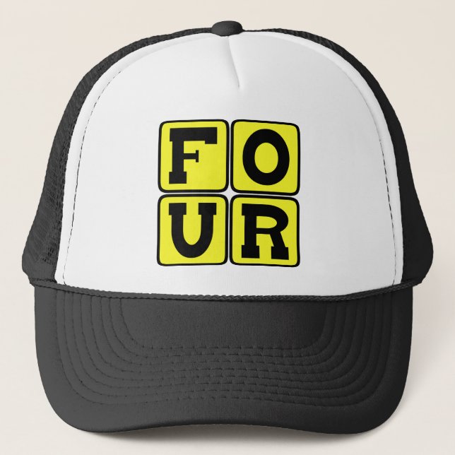 FOUR The Number Square Design Funny Age Years Old Trucker Hat (Front)