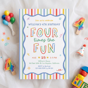 Four Times The Fun Colourful Birthday Invitation
