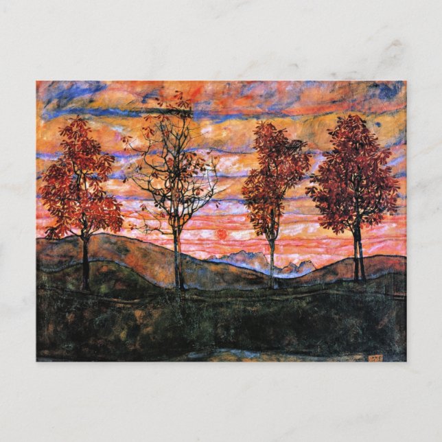Four Trees, art by Egon Schiele, Postcard (Front)