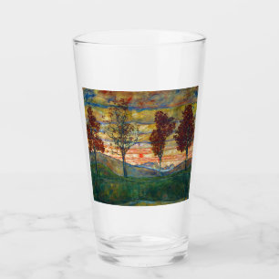 Four Trees (Landscape Art) (by Egon Schiele) Glass