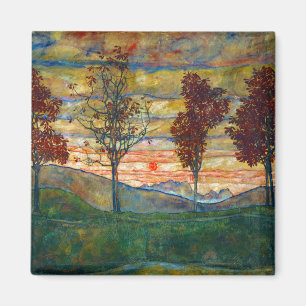 Four Trees (Landscape Art) (by Egon Schiele) Magnet