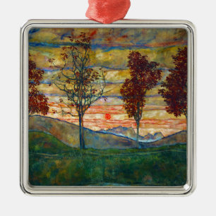 Four Trees (Landscape Art) (by Egon Schiele) Metal Ornament