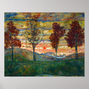 Four Trees Landscape Painting Poster