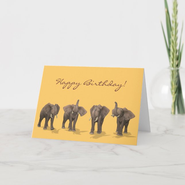 Four Trumpeting Elephants Card (Front)