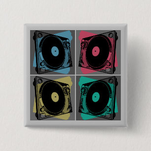 Four Turntables Graphic 15 Cm Square Badge