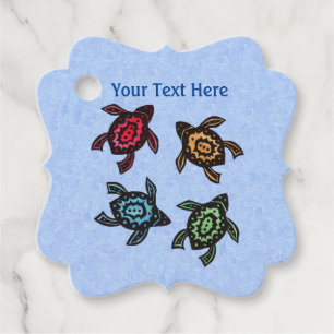Four Turtles abstract Markings on Coloured Shells Favour Tags