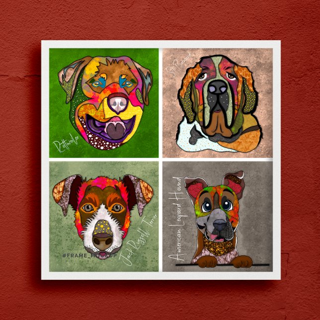 Four ugly dog faces unique abstract art poster (Creator Uploaded)