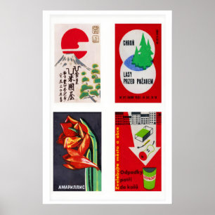 Four Vintage Matchbox Labels Mid-Century Matchbox Poster