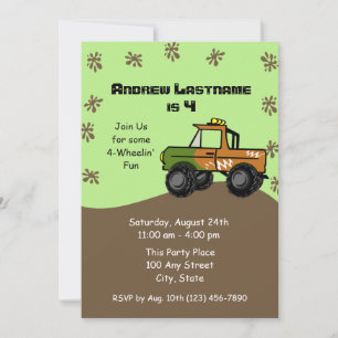 Four Wheel Truck Birthday Invitation