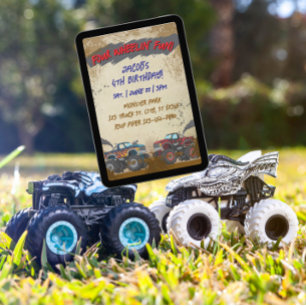 Four Wheelin' Fun Monster Truck Birthday  Invitation