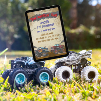 Four Wheelin' Fun Monster Truck Birthday  Invitation